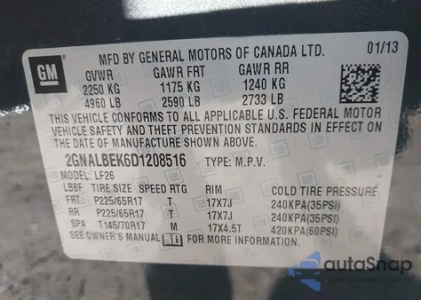 2013 Chevrolet Equinox Ls z USA, uszkodzony, nr VIN 2GNALBEK6D1208516